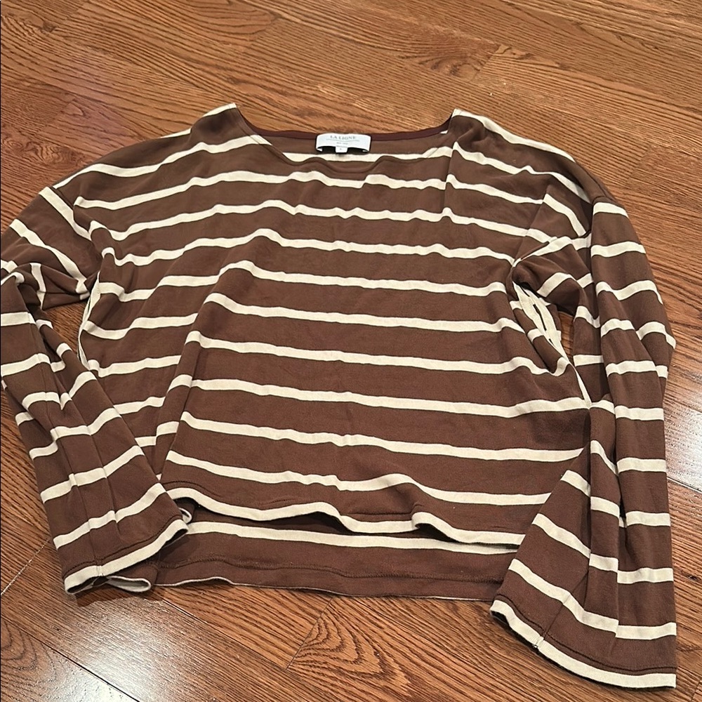 Brown and Cream Striped Women's Top